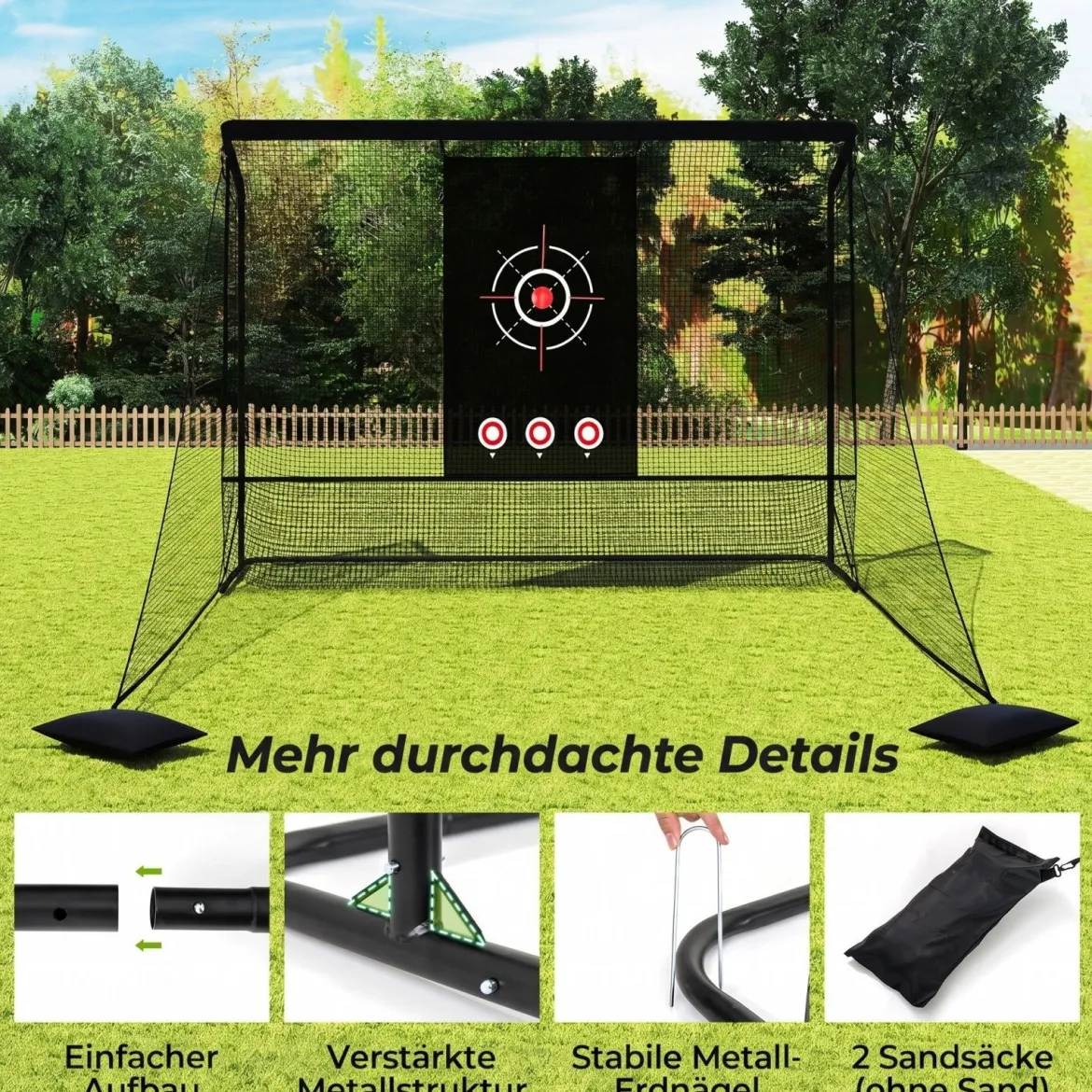 Golfnetz Golf-Übungsnetz mit Zielscheibe klappbaren Seitenteilen & Bodennetz 326 x 305 x 225 cm