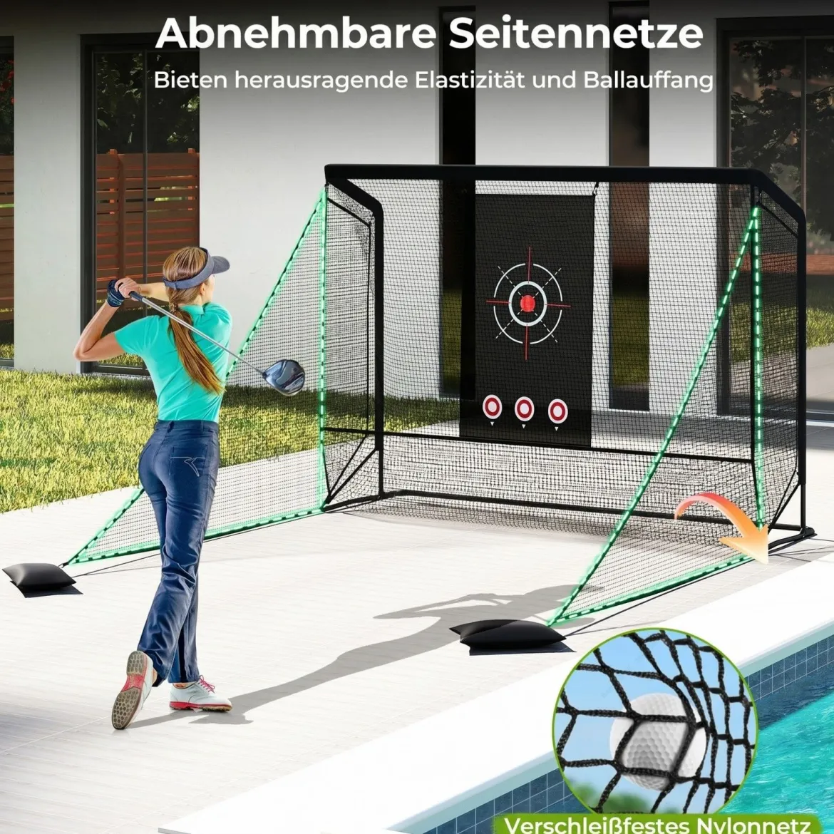 Golfnetz Golf-Übungsnetz mit Zielscheibe klappbaren Seitenteilen & Bodennetz 326 x 305 x 225 cm