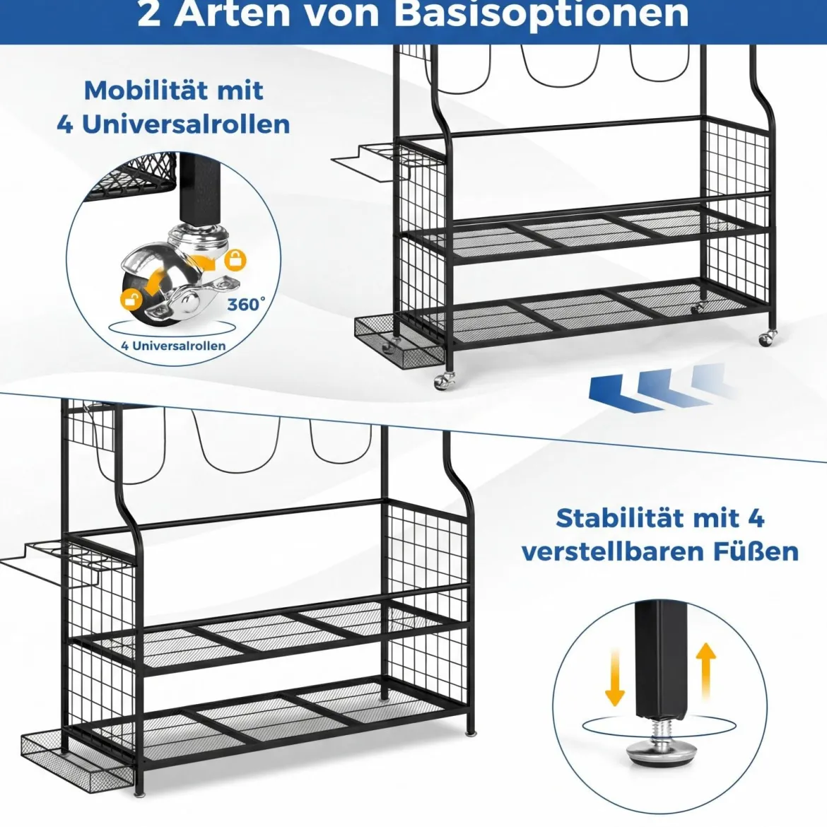 Golf Organizer mit Abnehmbaren Rollen & 4 Haken & 2 Körben Golfschläger-Organizer Schwarz
