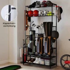 Golf Organizer mit Abnehmbaren Rollen & 4 Haken & 2 Körben Golfschläger-Organizer Schwarz