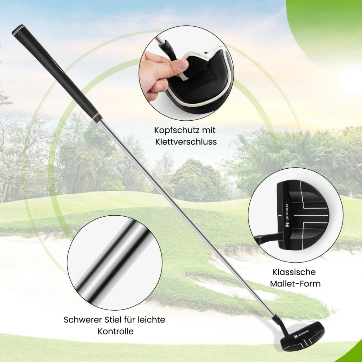 Golf Putter 89 cm Mallet-Putter aus Edelstahl mit Edelstahlkopf & Rutschfester Griff