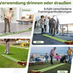 Golf Puttingmatte mit 1 Loch & 3 Golfbällen & Kunstrasen Golfmatte Putting Trainer Grün