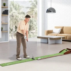 Golf Puttingmatte mit 1 Loch & 3 Golfbällen & Kunstrasen Golfmatte Putting Trainer Grün