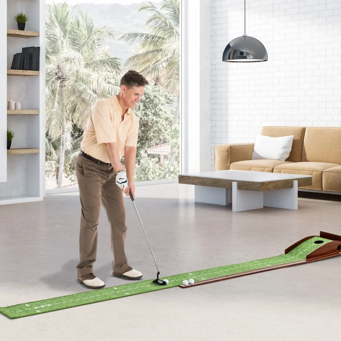 Golf Puttingmatte mit 1 Loch & 3 Golfbällen & Kunstrasen Golfmatte Putting Trainer Grün