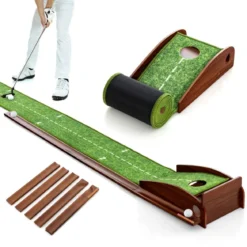 Golf Puttingmatte mit 1 Loch & 3 Golfbällen & Kunstrasen Golfmatte Putting Trainer Grün