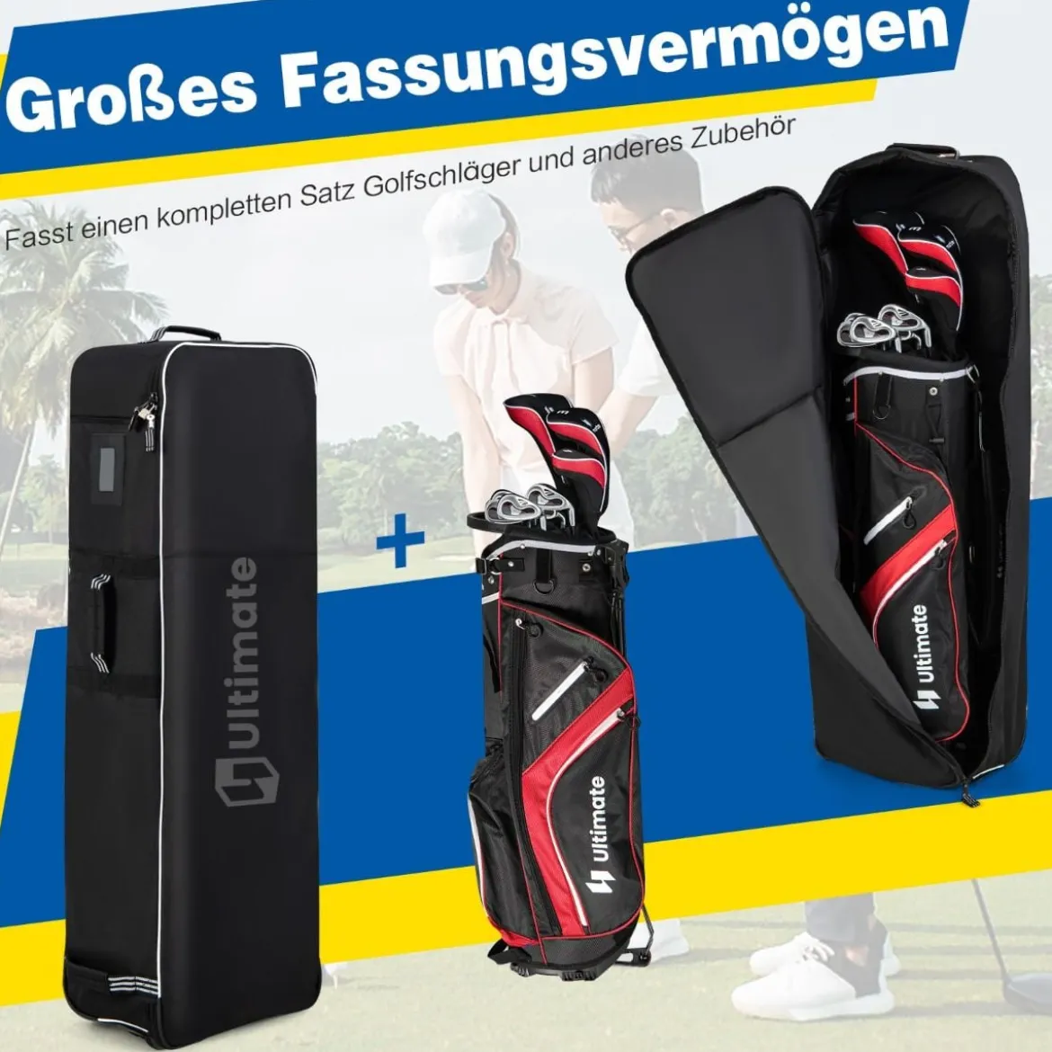 Golf Reisetasche aus Oxford-Gewebe mit Rädern & Schlüssel & Namenskartenhalter Golfbag