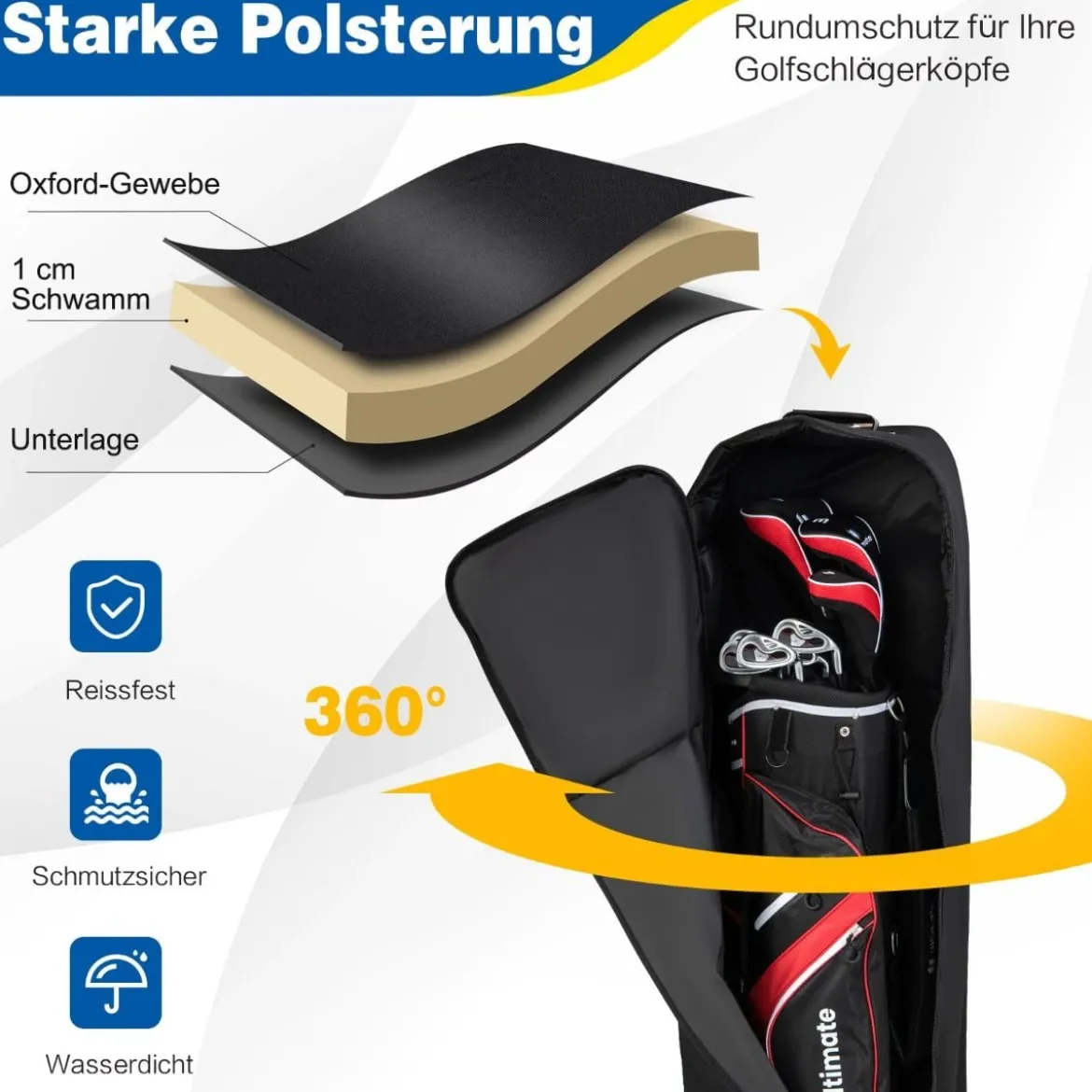 Golf Reisetasche aus Oxford-Gewebe mit Rädern & Schlüssel & Namenskartenhalter Golfbag