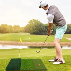 Golf Schlagmatte 3 Farben langes und kurzes Gras klappbar mit 2 Teehaltern 42 x 65 cm Grün