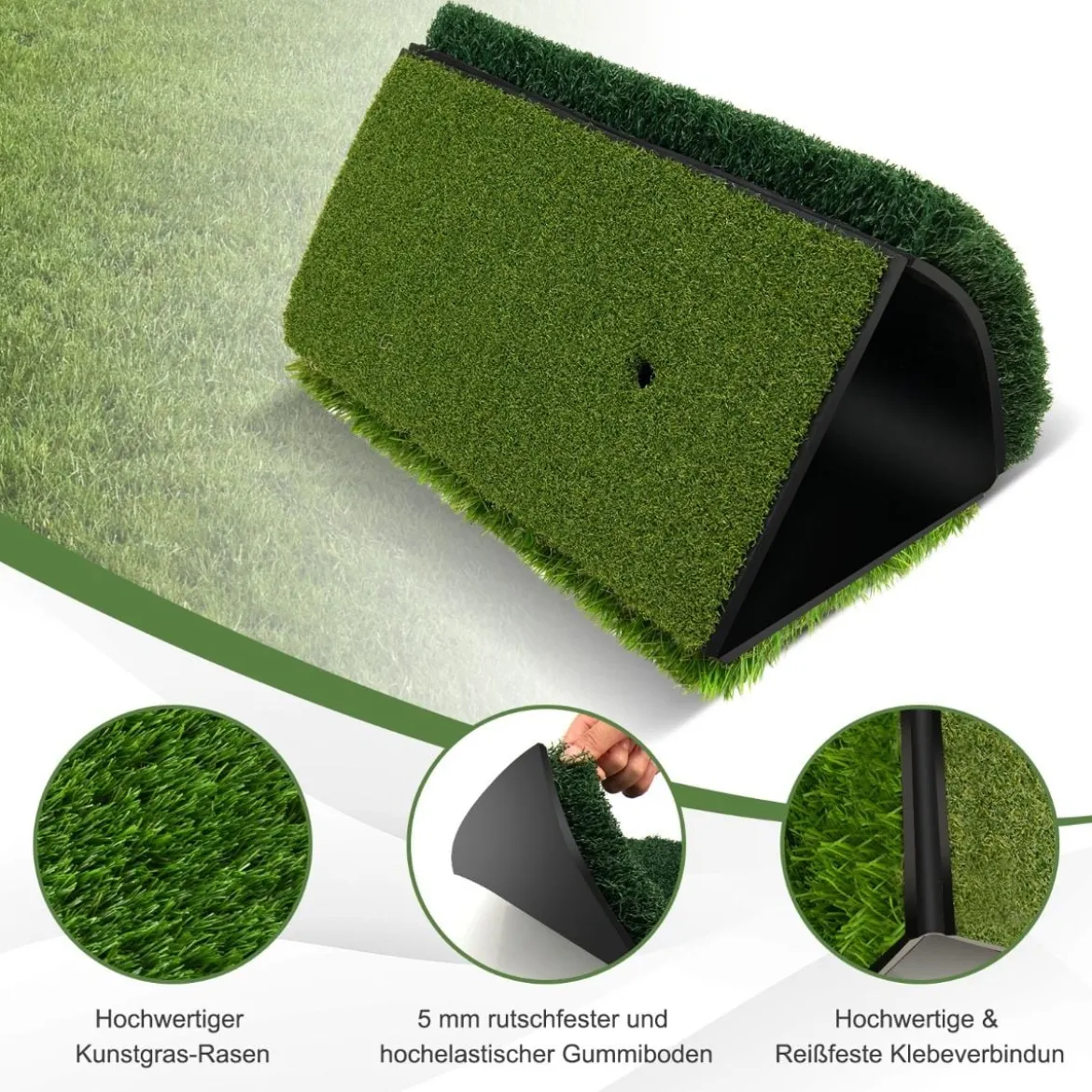 Golf Schlagmatte 3 Farben langes und kurzes Gras klappbar mit 2 Teehaltern 42 x 65 cm Grün