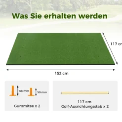 Golf Schlagmatte 2 Gummi Tees & 2 Ausrichtungsstäbe & 6 Abschlagpositionen 152 x 117 cm 27 mm Dicke