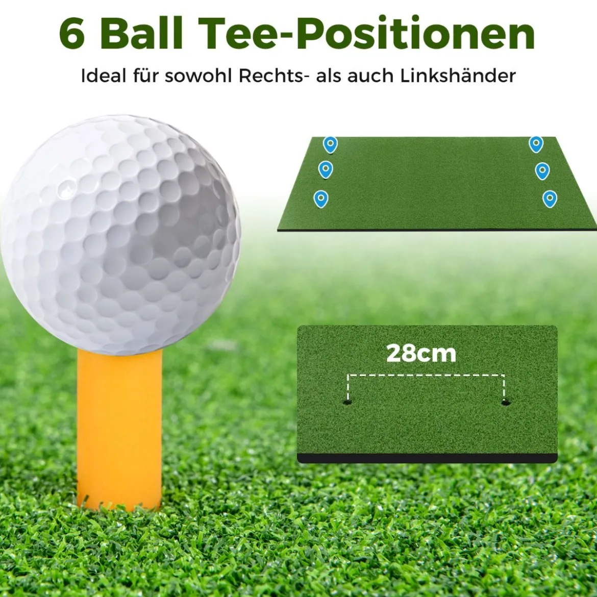 Golf Schlagmatte 2 Gummi Tees & 2 Ausrichtungsstäbe & 6 Abschlagpositionen 152 x 117 cm 27 mm Dicke