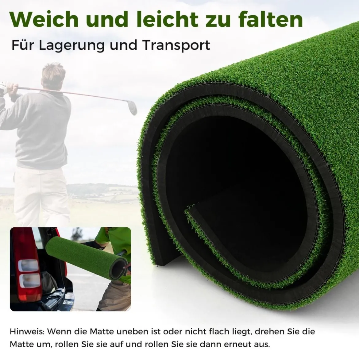 Golf Schlagmatte 2 Gummi Tees & 2 Ausrichtungsstäbe & 6 Abschlagpositionen 152 x 92 cm Dicke 32 mm