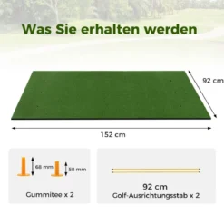 Golf Schlagmatte 2 Gummi Tees & 2 Ausrichtungsstäbe & 6 Abschlagpositionen 152 x 92 cm Dicke 32 mm