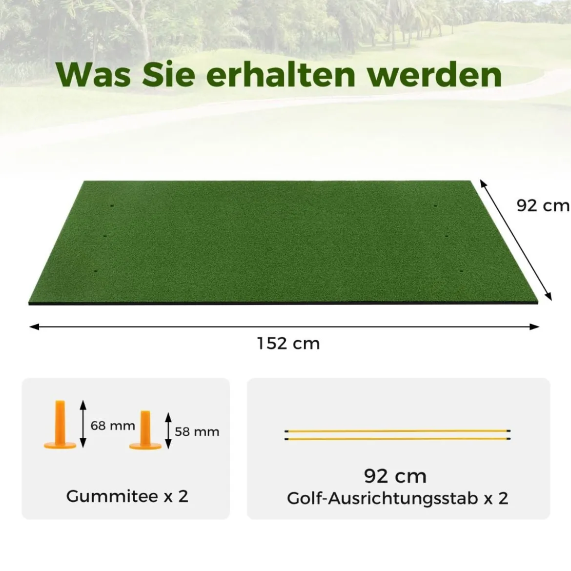 Golf Schlagmatte 2 Gummi Tees & 2 Ausrichtungsstäbe & 6 Abschlagpositionen 152 x 92 cm Dicke 32 mm