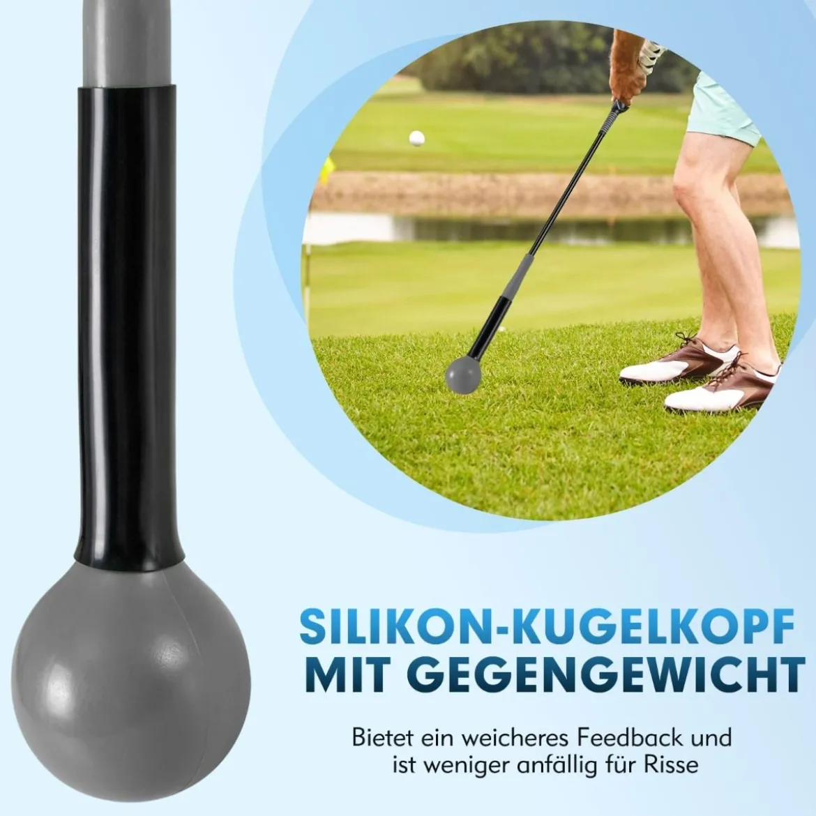 Golfschwungtrainer-Hilfe 80cm Golf Trainingshilfe mit Gewichts-Kopf für Griff Rhythmus Flexibilität Balance Grau