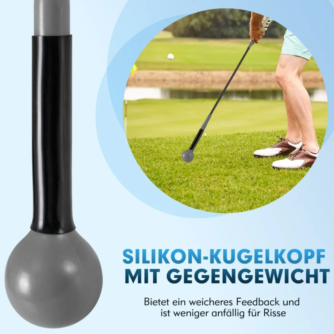 Golfschwungtrainer-Hilfe 100cm Golf Trainingshilfe mit Gewichts-Kopf für Griff Rhythmus Flexibilität Balance Grau