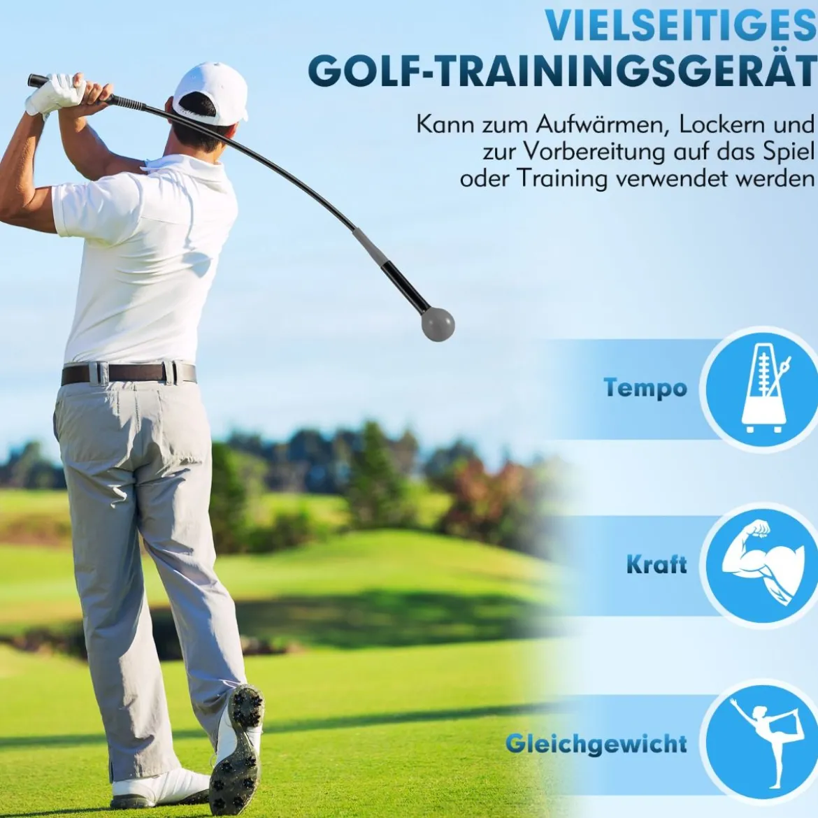 Golfschwungtrainer-Hilfe 100cm Golf Trainingshilfe mit Gewichts-Kopf für Griff Rhythmus Flexibilität Balance Grau