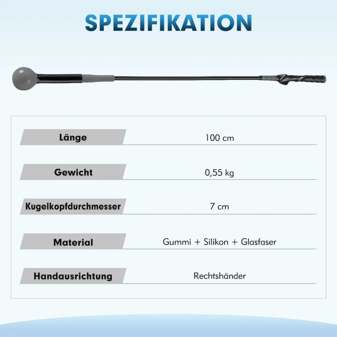 Golfschwungtrainer-Hilfe 100cm Golf Trainingshilfe mit Gewichts-Kopf für Griff Rhythmus Flexibilität Balance Grau
