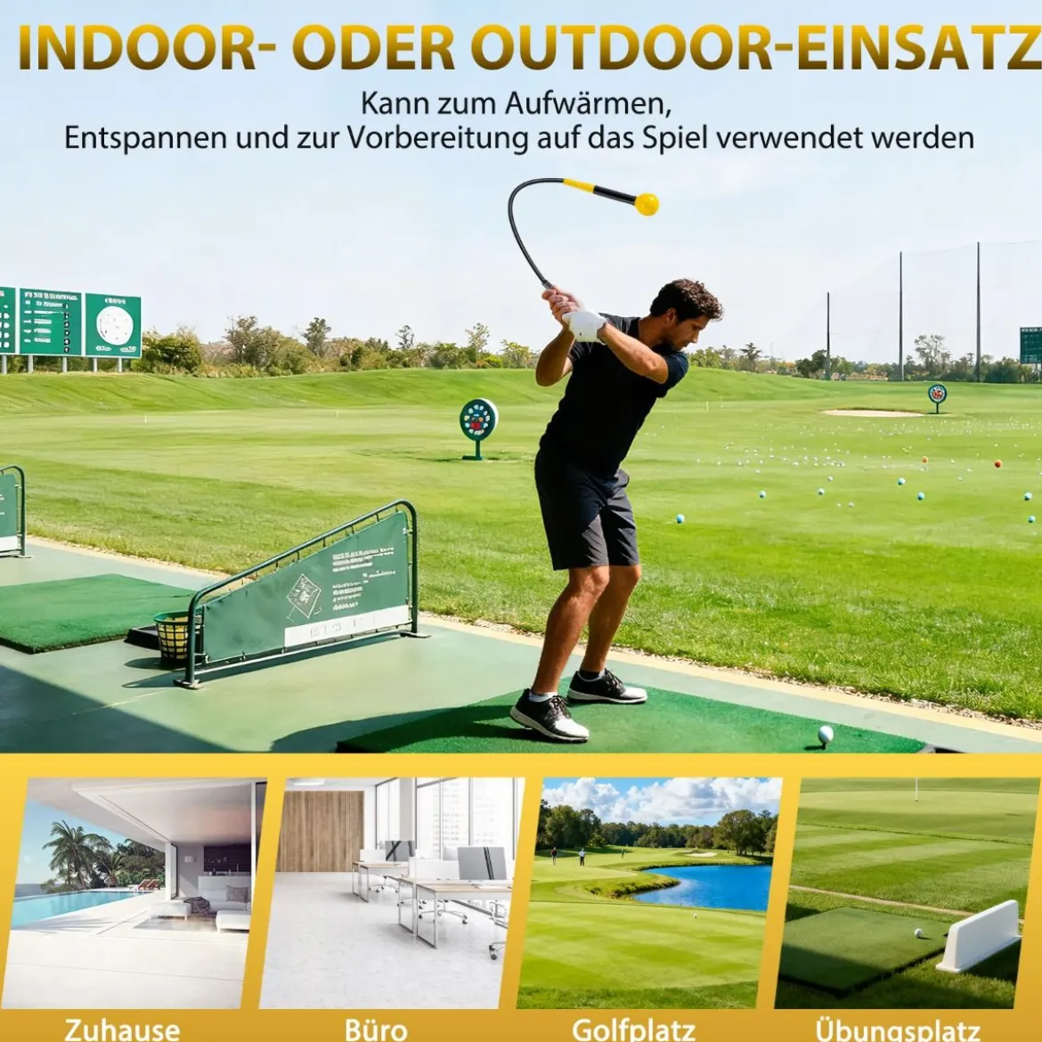 Golfschwungtrainer-Hilfe 100cm Golf Trainingshilfe mit Gewichts-Kopf für Griff Rhythmus Flexibilität Balance Gelb