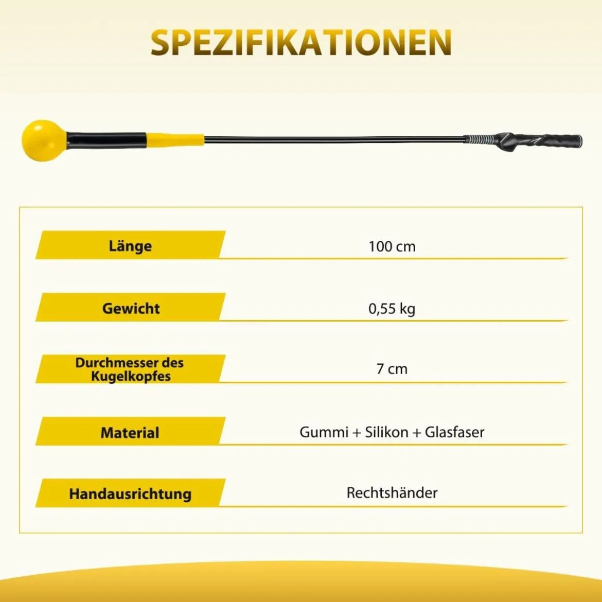 Golfschwungtrainer-Hilfe 100cm Golf Trainingshilfe mit Gewichts-Kopf für Griff Rhythmus Flexibilität Balance Gelb