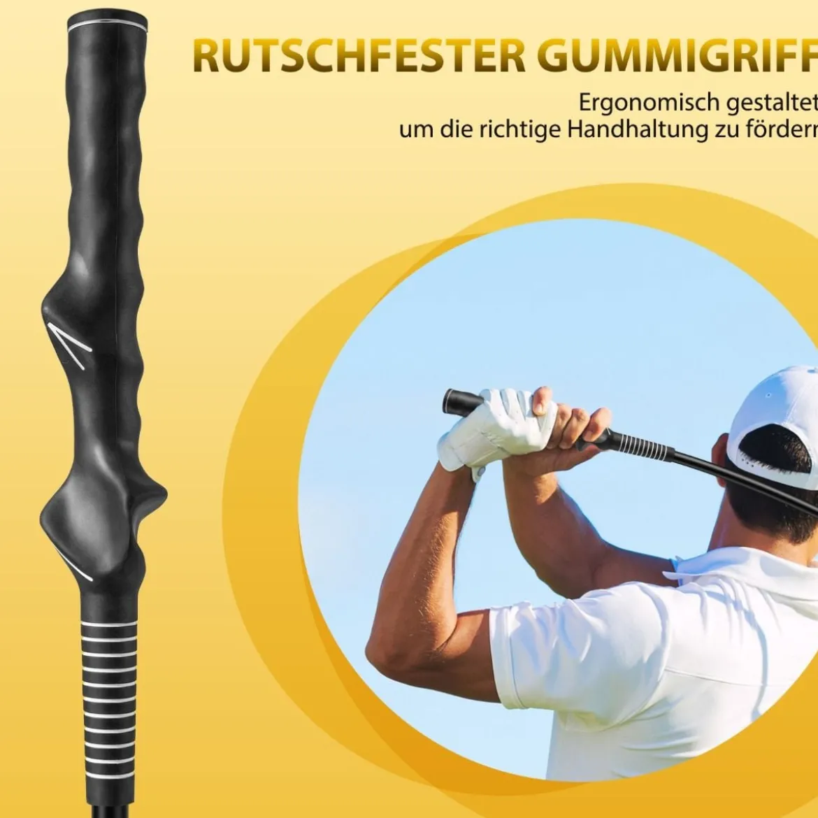 Golfschwungtrainer-Hilfe 100cm Golf Trainingshilfe mit Gewichts-Kopf für Griff Rhythmus Flexibilität Balance Gelb