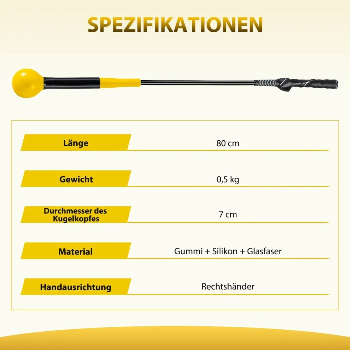 Golfschwungtrainer-Hilfe 80cm Golf Trainingshilfe mit Gewichts-Kopf für Griff Rhythmus Flexibilität Balance Gelb