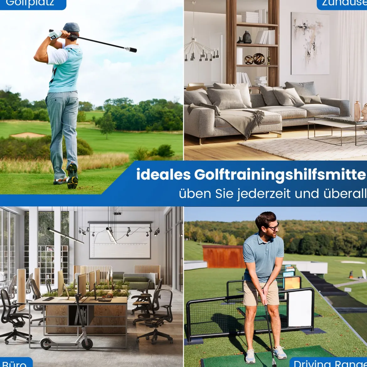 Golf Schwungtrainer mit Rutschfestem Griff Golf-Trainingshilfe Warm-up Übungsgerät Schwarz