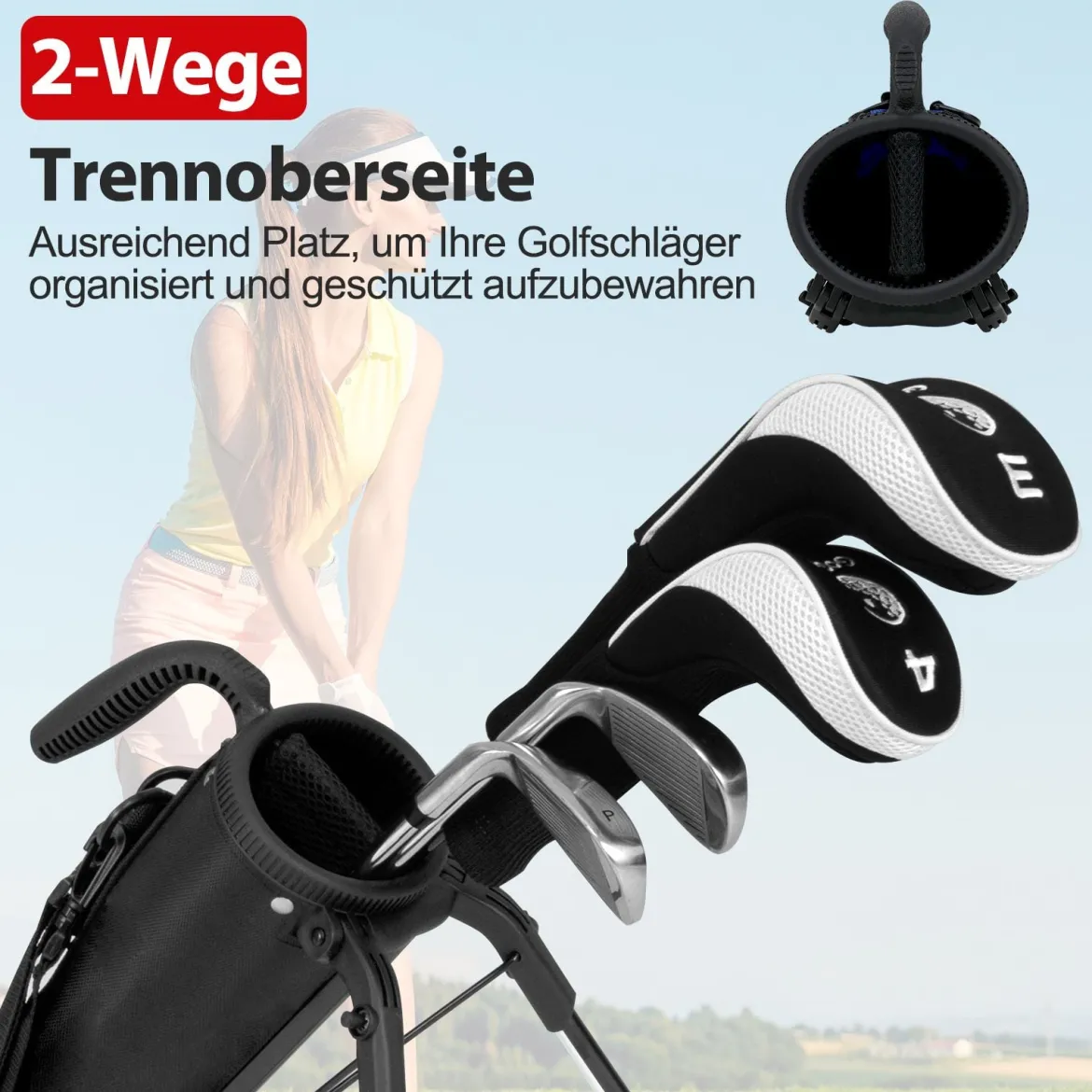 Golf-Standtasche Golfbag mit 2 er Unterteilung & Regenhaube Golftasche leicht mit Schultergurt Rot