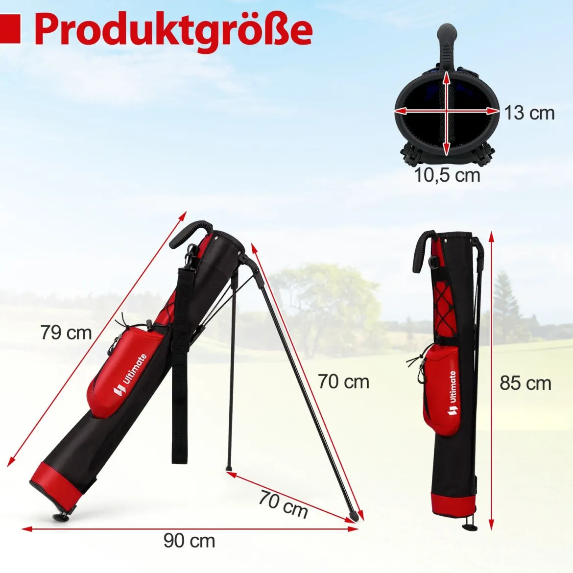Golf-Standtasche Golfbag mit 2 er Unterteilung & Regenhaube Golftasche leicht mit Schultergurt Rot