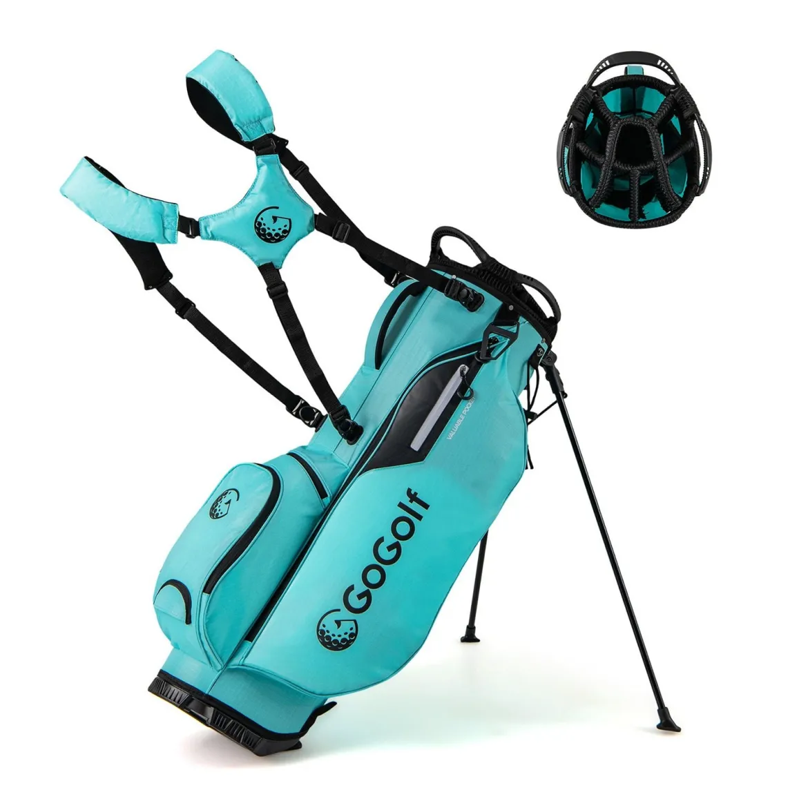 Golf Standtasche Golf bag mit 8 er Unterteilung & Regenhaube leichte Golftasche mit 5 Taschen & Standfüßen für Herren Damen Türkis