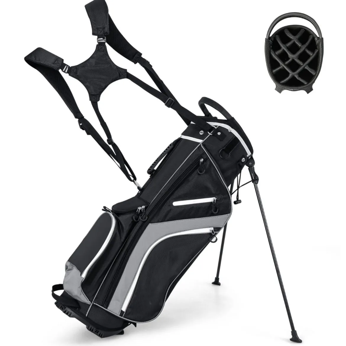 Golftasche mit 14-facher Schlägereinteilung & 6 Taschen & Kühltasche & Regenhaube Grau
