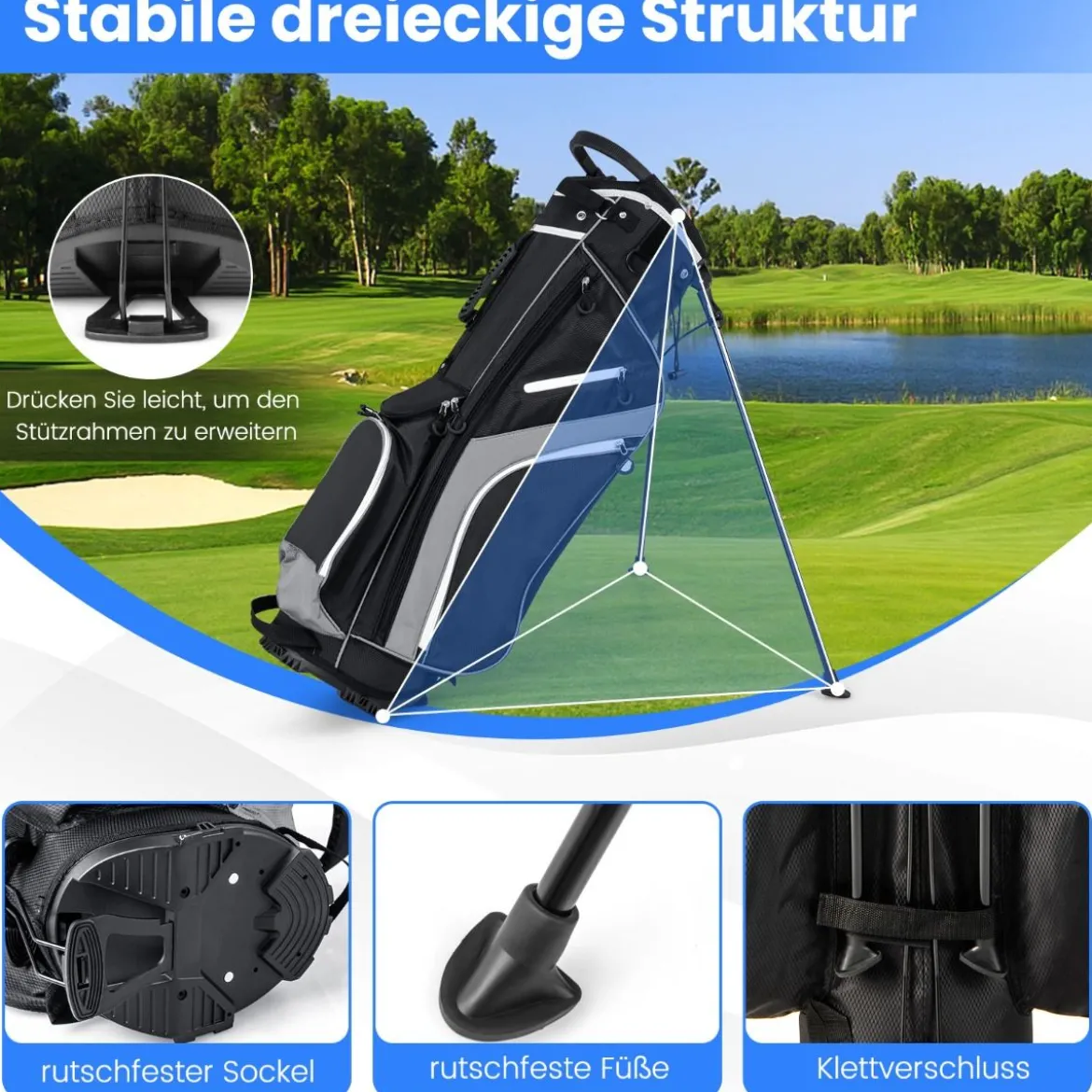 Golftasche mit 14-facher Schlägereinteilung & 6 Taschen & Kühltasche & Regenhaube Grau