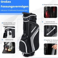 Golftasche mit 14-facher Schlägereinteilung & 6 Taschen & Kühltasche & Regenhaube Grau