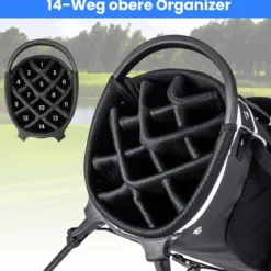 Golftasche mit 14-facher Schlägereinteilung & 6 Taschen & Kühltasche & Regenhaube Grau