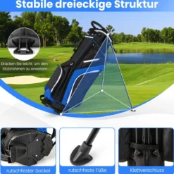 Golftasche mit 14-facher Schlägereinteilung & 6 Taschen & Kühltasche & Regenhaube Blau