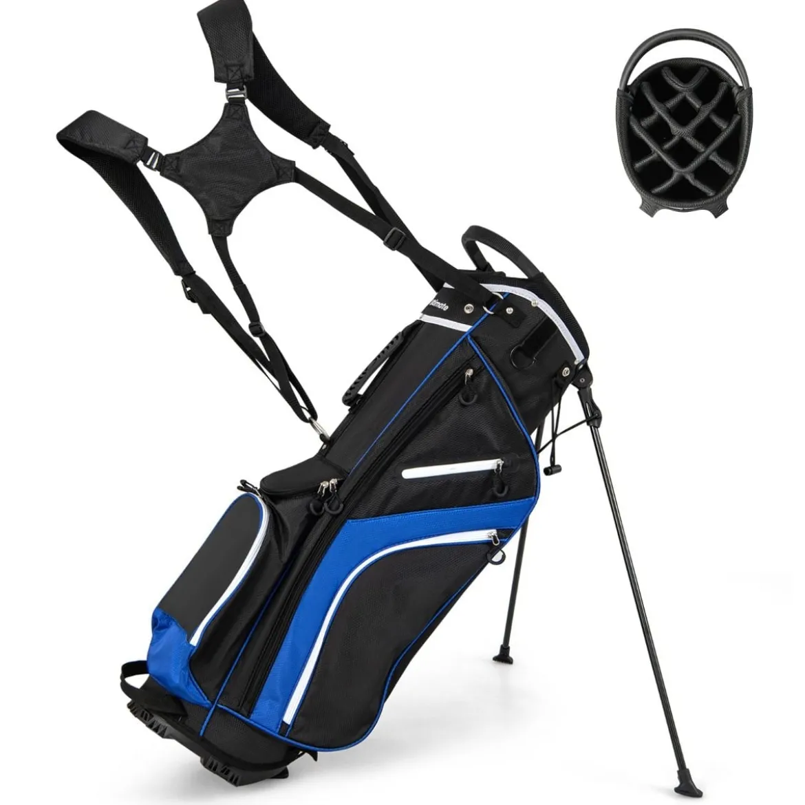 Golftasche mit 14-facher Schlägereinteilung & 6 Taschen & Kühltasche & Regenhaube Blau