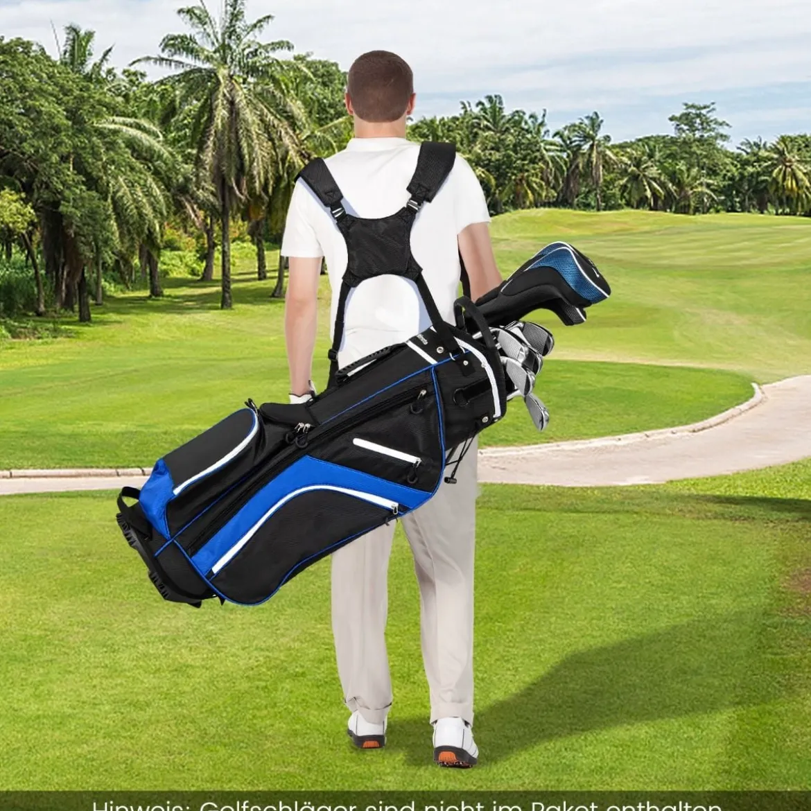 Golftasche mit 14-facher Schlägereinteilung & 6 Taschen & Kühltasche & Regenhaube Blau