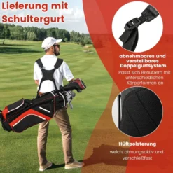 Golftasche mit 14-facher Schlägereinteilung & 6 Taschen & Kühltasche & Regenhaube Rot