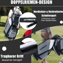Golftasche mit 14-fach-Unterteilung & Wasserdichter Wertsachentasche Schwarz + Grau
