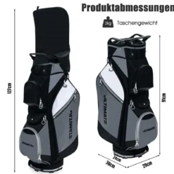 Golftasche mit 14-fach-Unterteilung & Wasserdichter Wertsachentasche Schwarz + Grau
