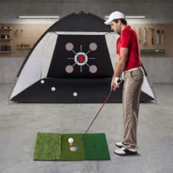 Golf Trainingsnetz mit Abschlagmatte Golfnetz Set mit Zielscheibe 5 Bällen Tee & Bodenankern 314 x 179 x 199 cm