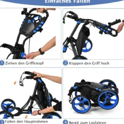 Golf Trolley 4 Rad Golftrolley Golfwagen Golf klappbar Golfcaddy Golf Push Cart aus Aluminum