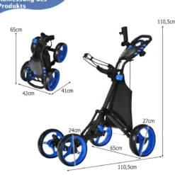 Golf Trolley 4 Rad Golftrolley Golfwagen Golf klappbar Golfcaddy Golf Push Cart aus Aluminum