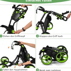 Golf Trolley 4 Rad Golftrolley Golfwagen Golf klappbar Golfcaddy Golf Push Cart aus Aluminum