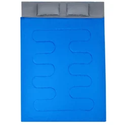 Goplus Doppelschlafsack 2 Personen XL Deckenschlafsack Schlafsack mit 2 Kissen Schwarz/Blau 220 x150 cm