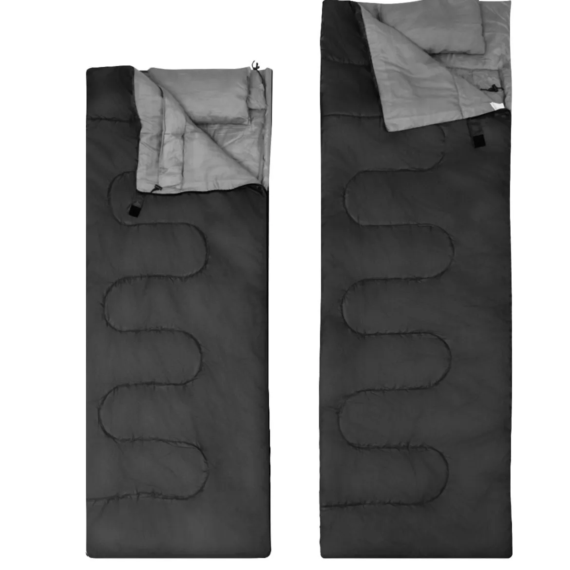 Goplus Doppelschlafsack 2 Personen XL Deckenschlafsack Schlafsack mit 2 Kissen Schwarz/Blau 220 x150 cm