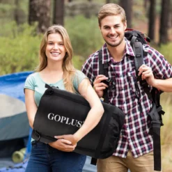 Goplus Doppelschlafsack 2 Personen XL Deckenschlafsack Schlafsack mit 2 Kissen Schwarz/Blau 220 x150 cm