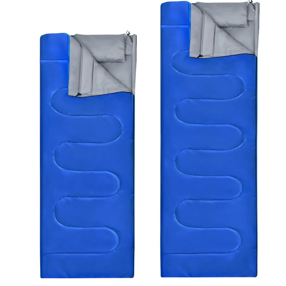 Goplus Doppelschlafsack 2 Personen XL Deckenschlafsack Schlafsack mit 2 Kissen Schwarz/Blau 220 x150 cm