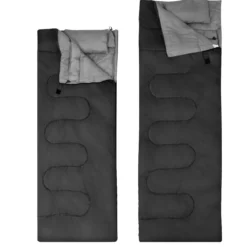 Goplus Doppelschlafsack 2 Personen XL Deckenschlafsack Schlafsack mit 2 Kissen Schwarz/Blau 220 x150 cm