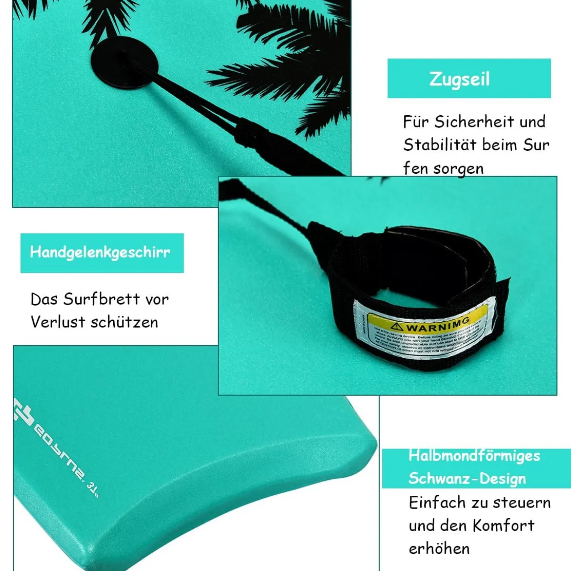 Goplus Sup Board Kinder Bodyboard Surfbrett Surfboard Grün 104 x 52 x 6 cm